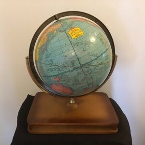 Vintage Cram’s Imperial 12 Inch World Globe With Wooden Stand Circa 1950